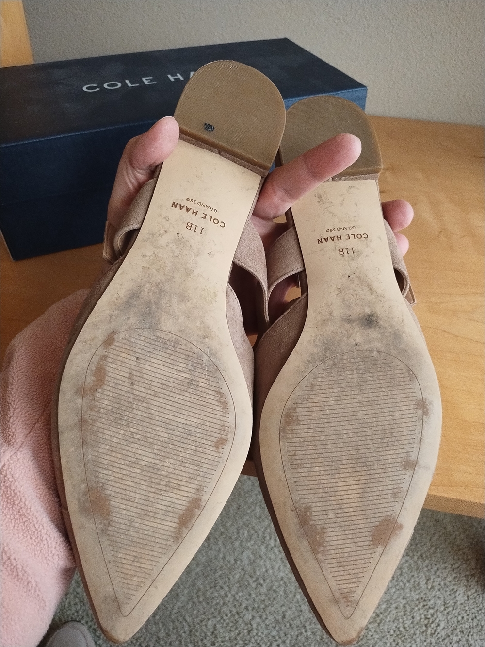 Cole Haan Taupe Suede Pointed-Toe Mule with Buckle - Picture 5 of 8
